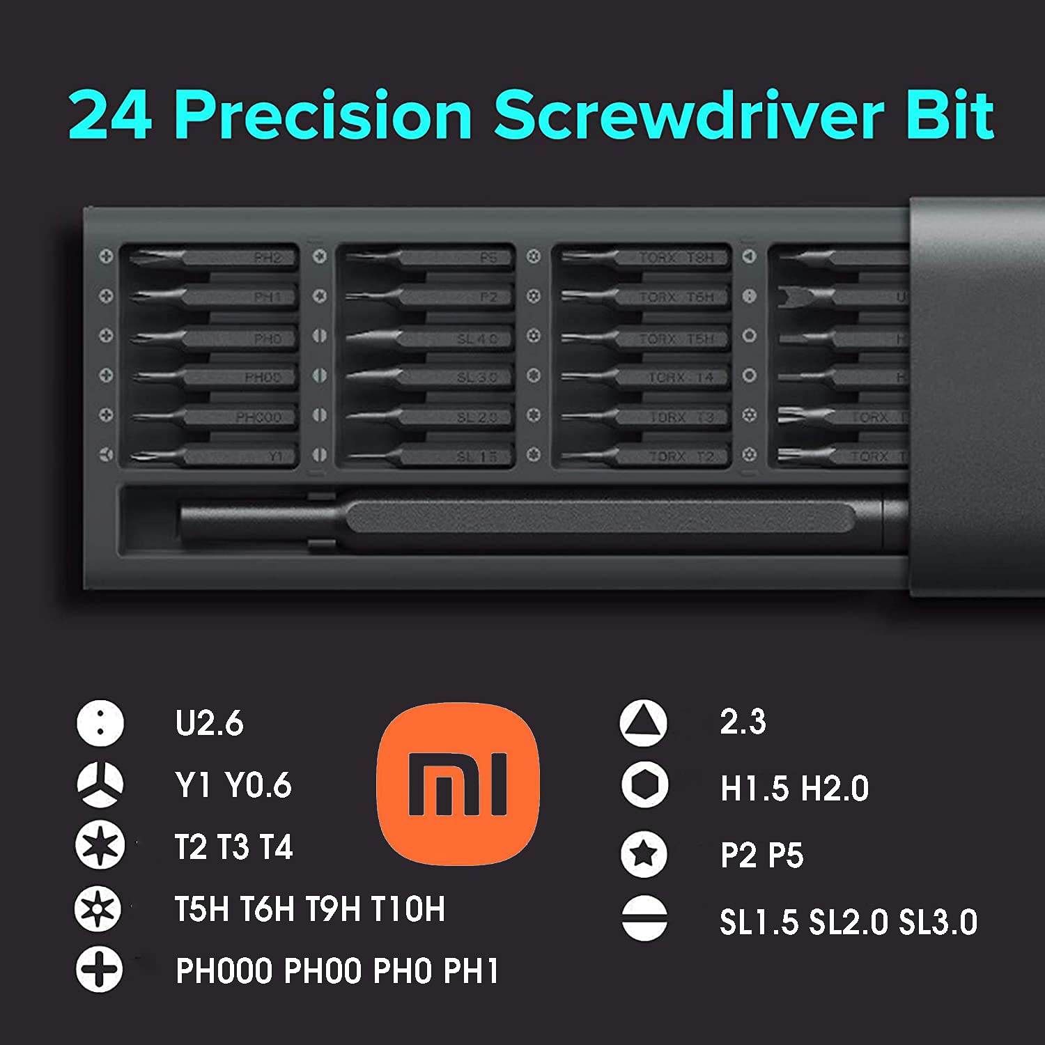 Mi Ultra Precision Cacciavite Kit 24 comuni punte per uso domestico, custodia in alluminio completamente magnetica - Un must have per piccole riparazioni