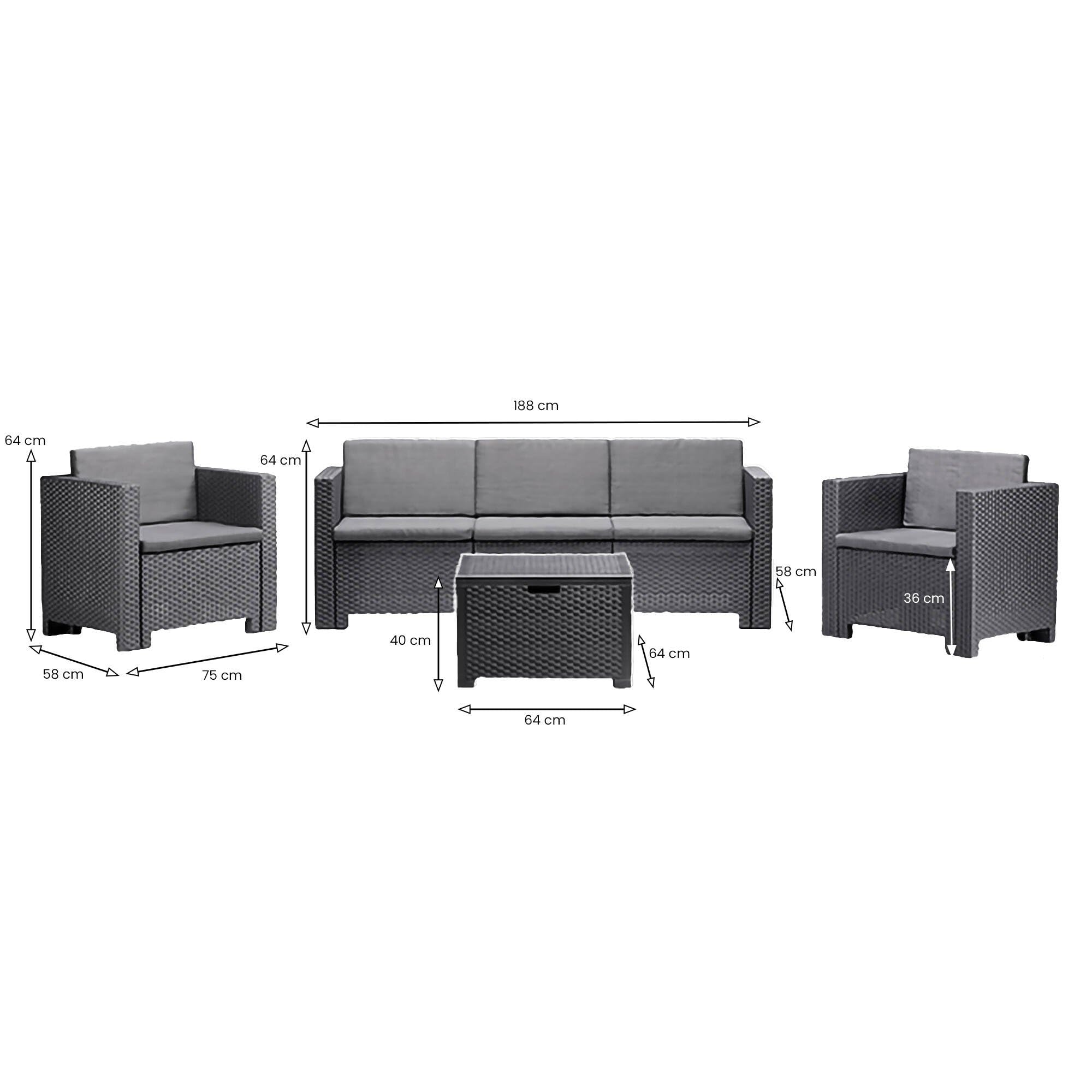 Dmora - Set salotto da esterno Cerere, Salottino outdoor, Set da balcone o giardino, Composizione soggiorno per esterni, Made in Italy, Antracite