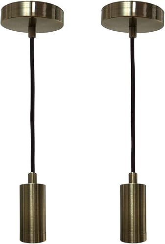 Miniatura 33 de Royal Designs, Inc. Iluminación colgante colgante, enchufe de luz colgante sin llave en forma de cilindro y toldo, cobre antiguo con cable de tela