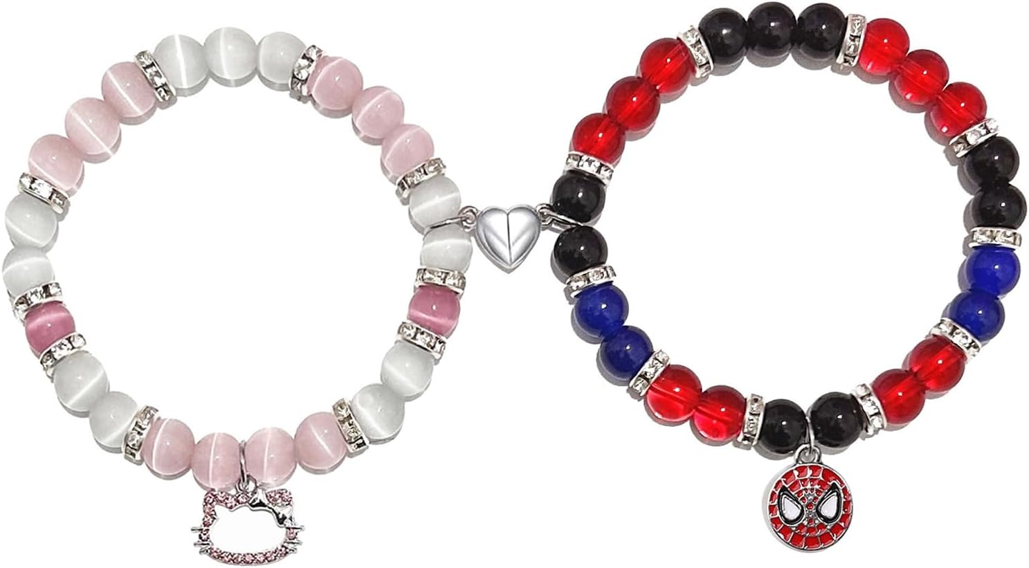 Matching Spider Bracelets for Couples Best Friend, Christmas Matching Heart Charm Bracelets Gifts for Couples Friends Spider Friendship Jewelry to Sister Bestie Long Distance Gift for Bf Gf
