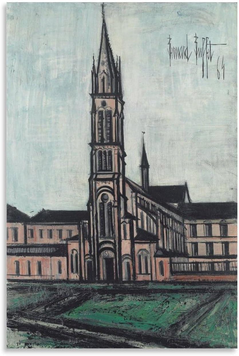 ZZYGGN GMGSW Pink Church by Bernard Buffet Poster and Prints Vintage Wall Art Picture Bernard Buffet Canvas Painting for Office Decor 40x60cmx1 Frameless