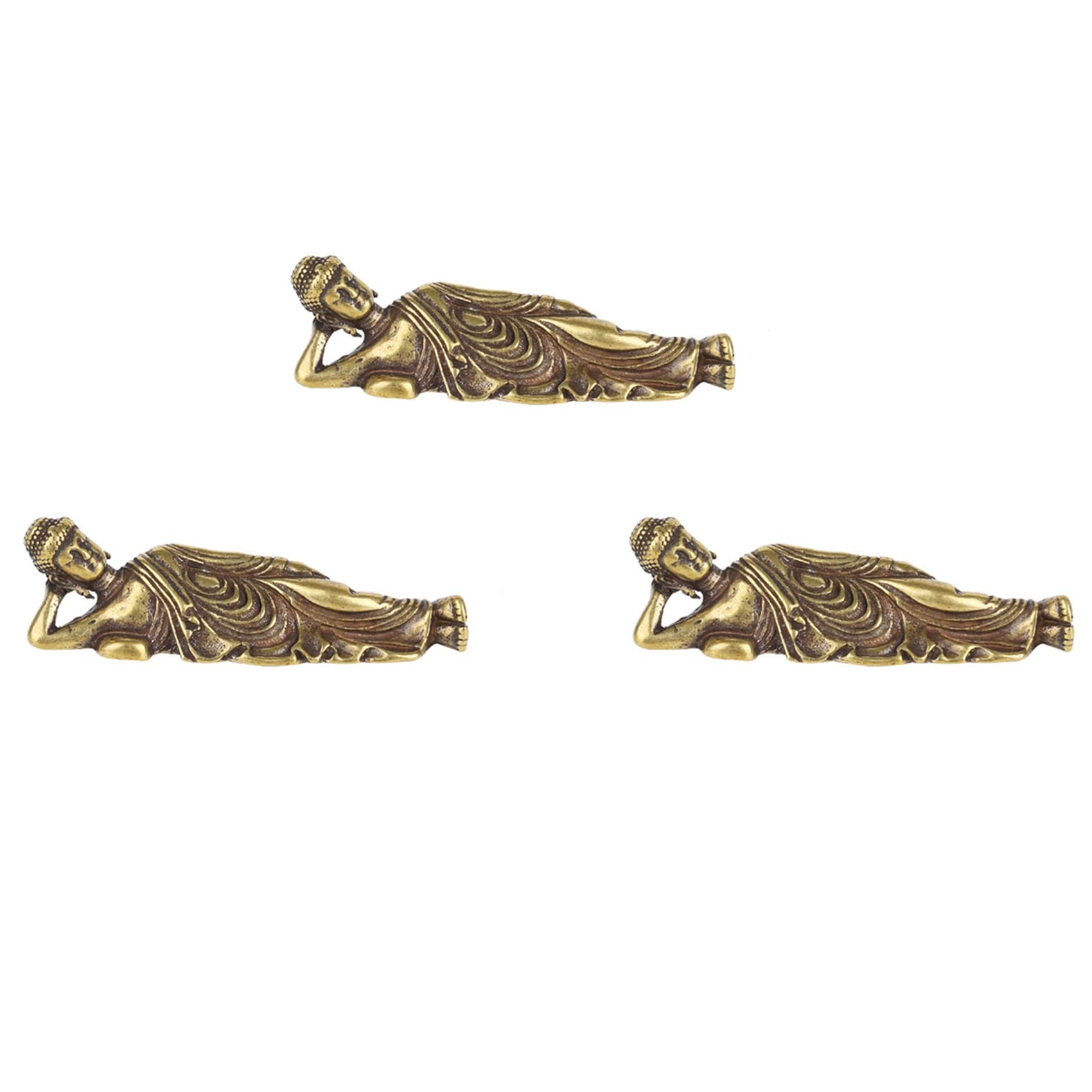 Vjsujehgy 3X Mini Retro Golden Lying Buddha Statue Buddha Sculpture Figurines Copper Pure Brass Home Decoration Buddha