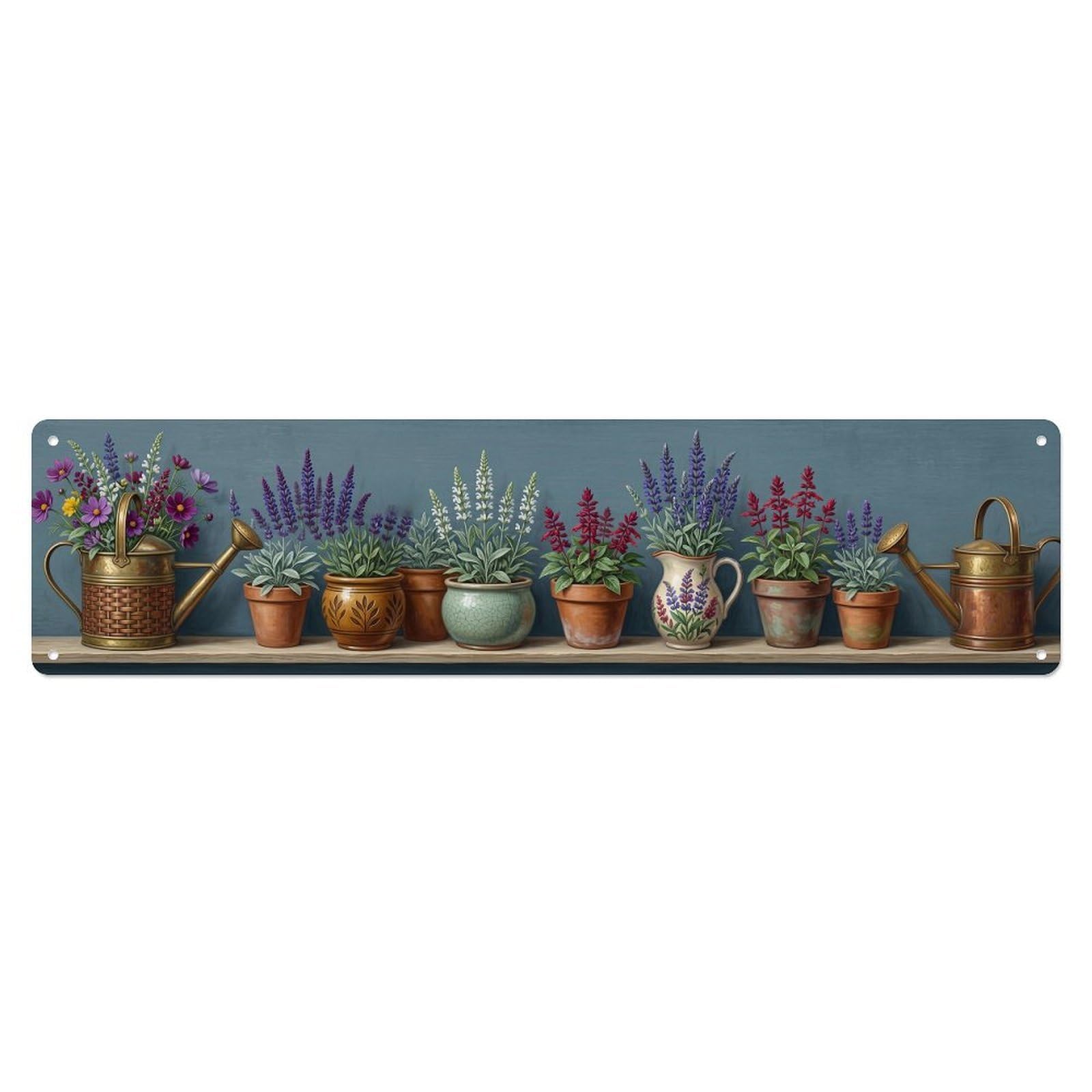 Garden Tools Vintage Salvia Sage Blue Pattern Metal Tin Sign