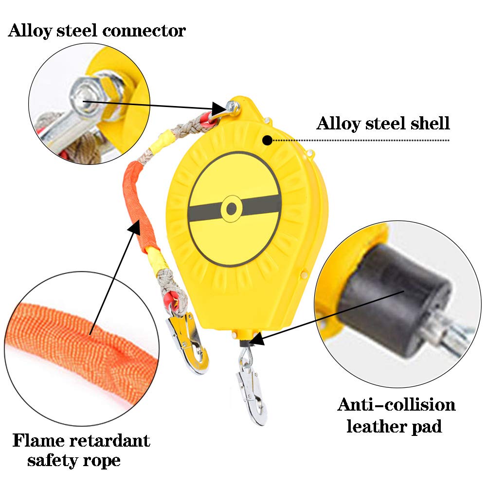 3m Antichute a Rappel Automatique, Kit de Harnais Securite pour Escalade, Dispositif Antichute Rétractable avec Crochet Autobloquant pour Toiture
