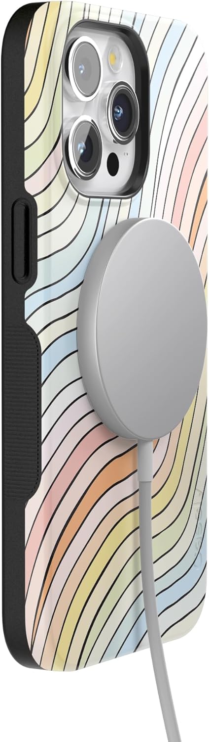 Casely iPhone 14 Pro Case | Ride The Wave | Pastel Rainbow Lined | Bold Protective Design | Compatible with MagSafe