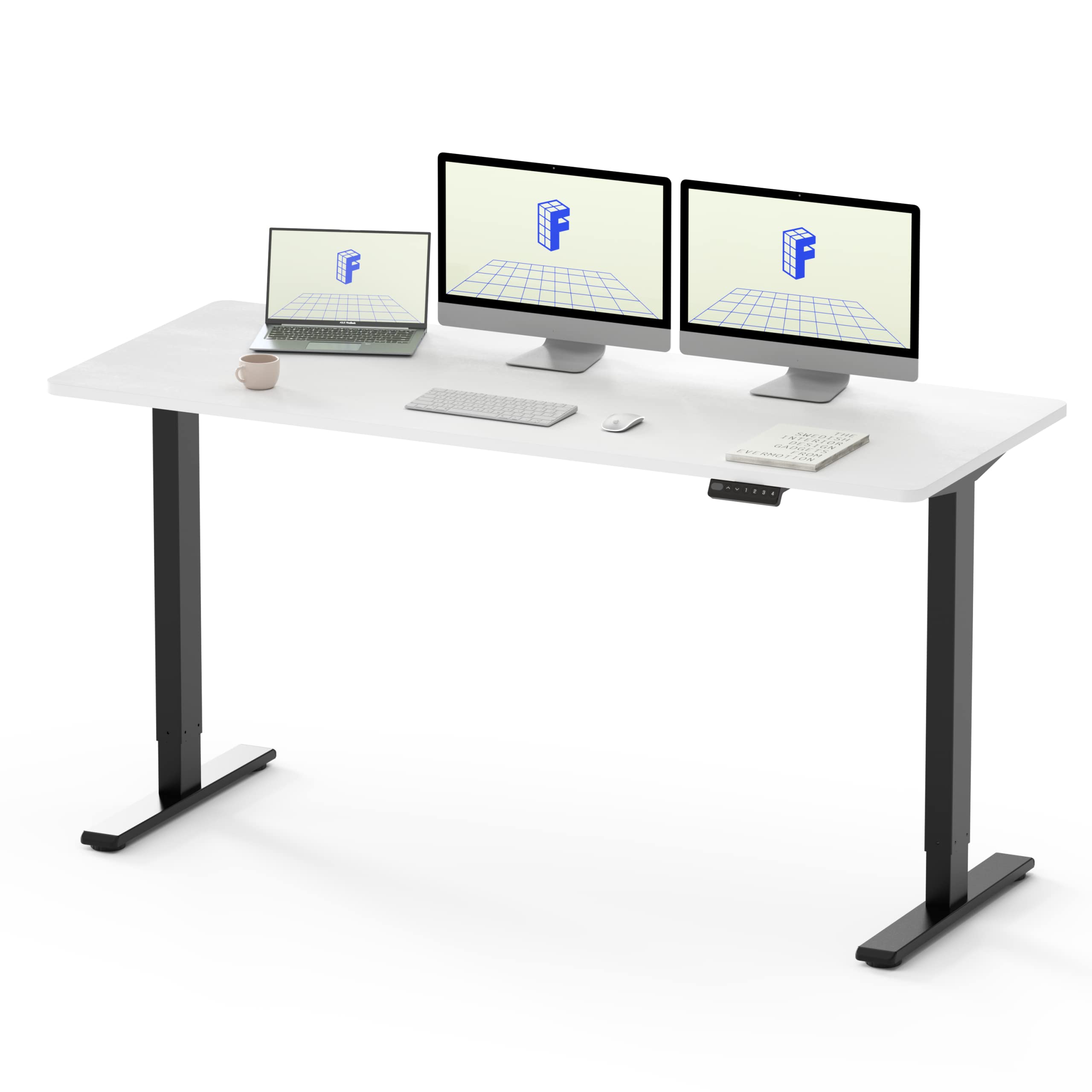 FLEXISPOTEN1 Height Adjustable Standing Desk 60 x 30 Inches Whole-Piece Desktop Ergonomic Memory Controller Electric Stand Up Desk (Black Frame + 60" White, 2 Packages)