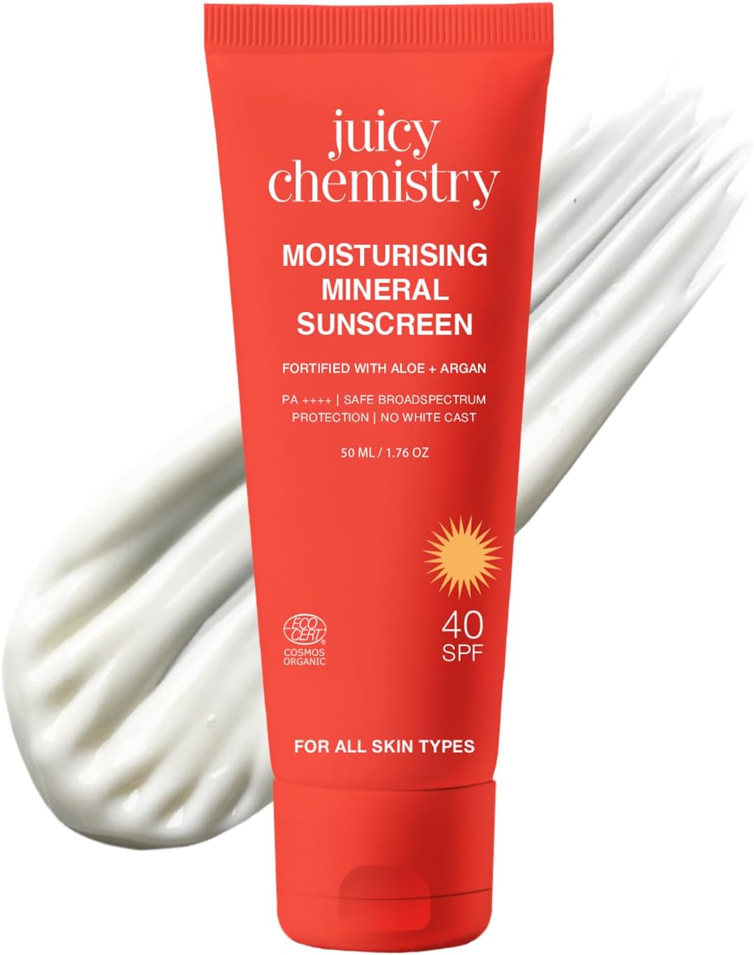 Moisturising Mineral Sunscreen Fortified with Aloe Vera & Argan, 50 gm | In - Vivo Tested | Broad Spectrum SPF 40 PA+++ | Lightweight | Non-Greasy Daily Sunscreen | 100% Mineral & Organic | Kids Safe (2+ years) | Pregnancy Safe | No White Caste | Sheer Finish