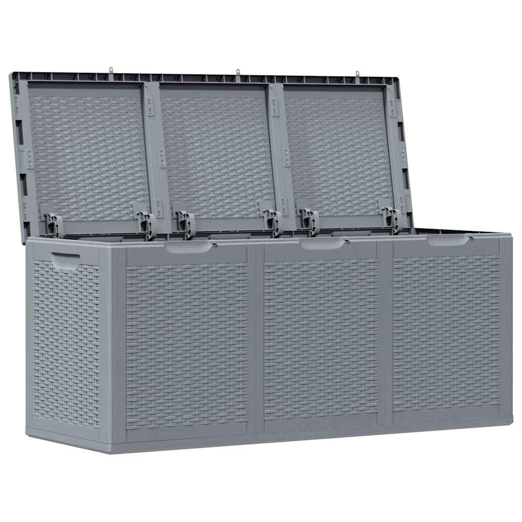 Cassapanca da giardino in rattan PP da 270 litri, design semplice per cuscini e imbottiture, robusta cassapanca da giardino in polipropilene con maniglie laterali per una facile installazione