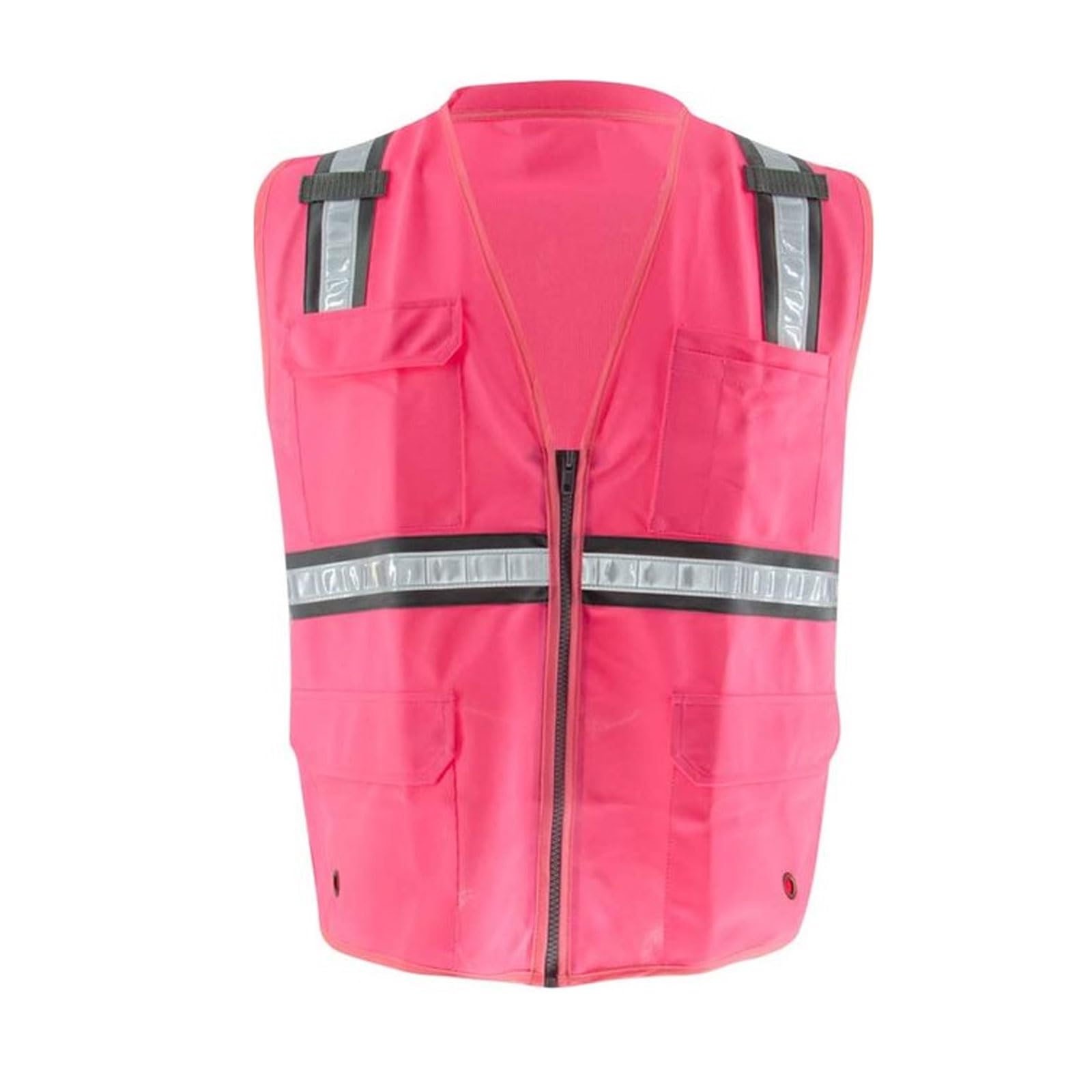 Warnweste, Warnweste aus Strick, reflektierend, mehrere Taschen und Reißverschlüsse, mehrfarbig, S-4XL(Rose red,L)