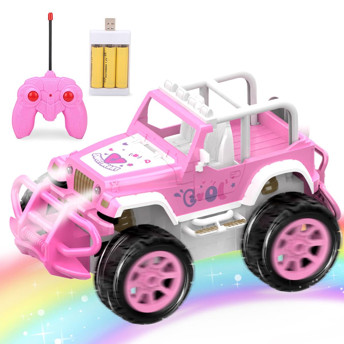 ラジコンカー 子供 女の子 RCカー オフロード ジープ 充電式 2.4GHz 操作時間60分 LEDライト 車おもちゃ 3歳 4歳 5歳 誕生日 プレゼント