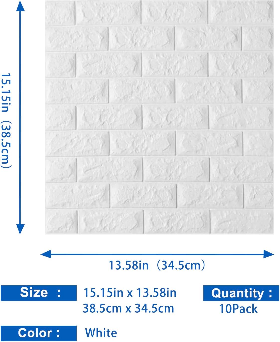 3D Wall Decor Panels Peel and Stick Backsplash, Waterproof Wall Panels Faux Brick Wallpaper Sticker for Wall Decor, Living Room, Bathroom, Hotel, Office 42.57 Sq Feet Matt White (30Pcs)