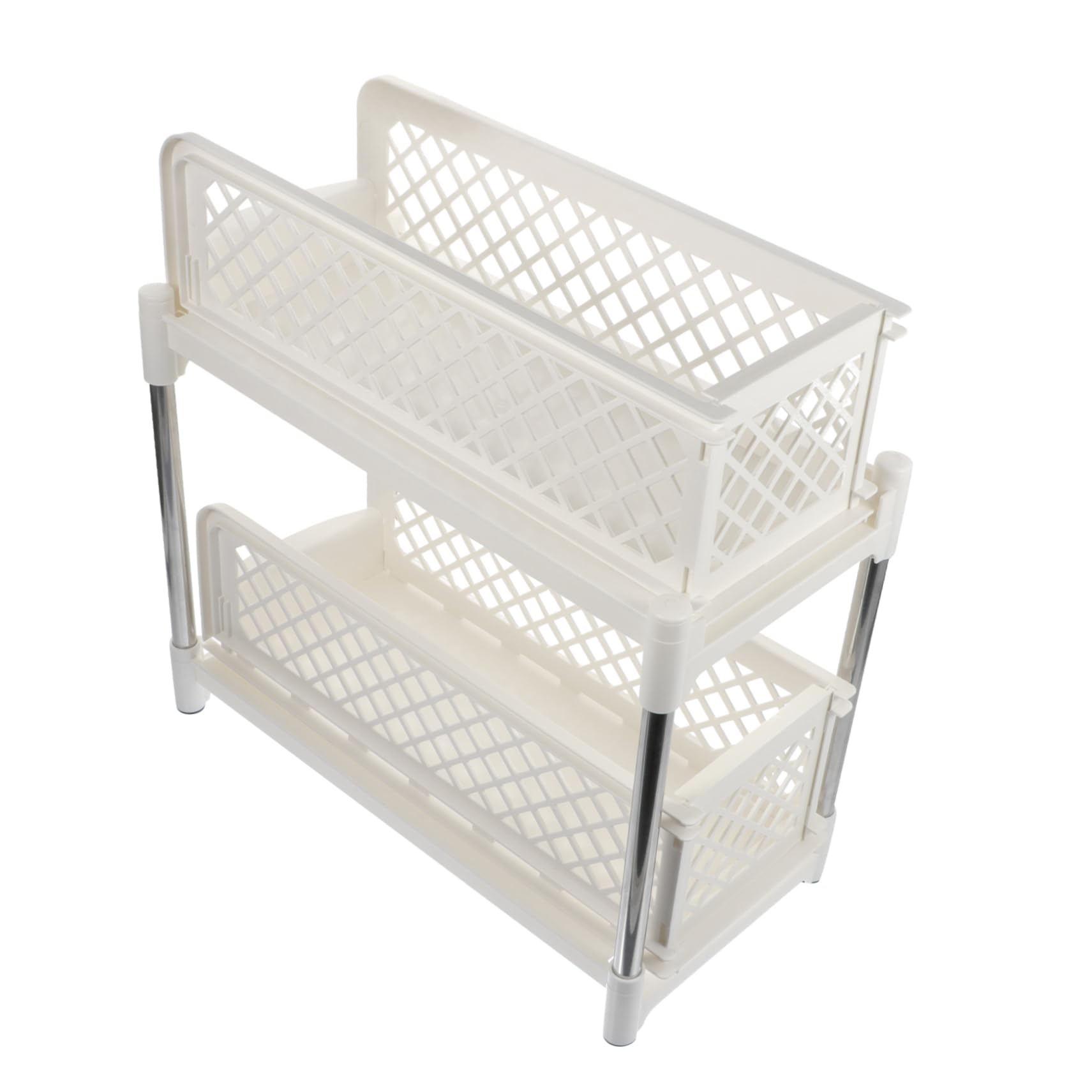 Housoutil Scaffale Portaoggetti Cassetto, Doppio Strato, in Plastico e Acciaio Inossidabile, per Cucina e Dispensa, Bianco