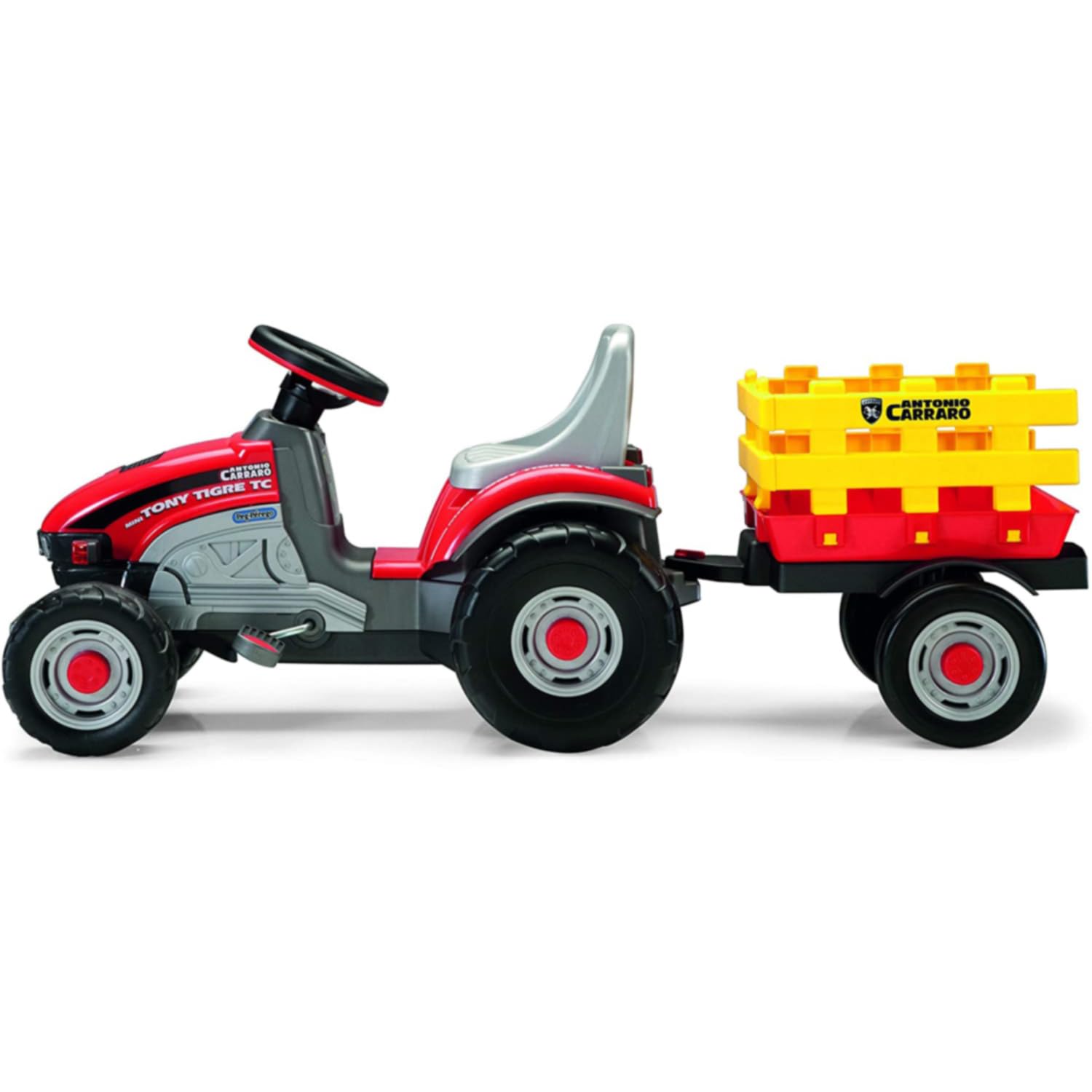 Peg Perego Mini Tony Tigre - Trattore a Pedali per Bambini dai 2 Anni con Rimorchio Rimovibile e Sedile Regolabile, Design Firmato Antonio Carraro