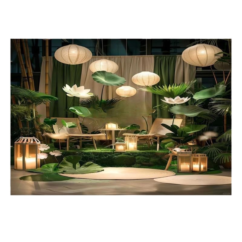 Image of Natural Green Botanical Decoration Backdrop with Soft Lighting for Elegant and Peaceful Celebrations