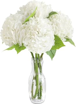 Floroom 4 Pcs Real Touch Ivory White Hydrangea Artificial Flowers, 20" Full Faux Hydrangea Flowers Fake Flowers for Home Decor Party Floral Arrangements Wedding Bouquets Centerpieces Decorations