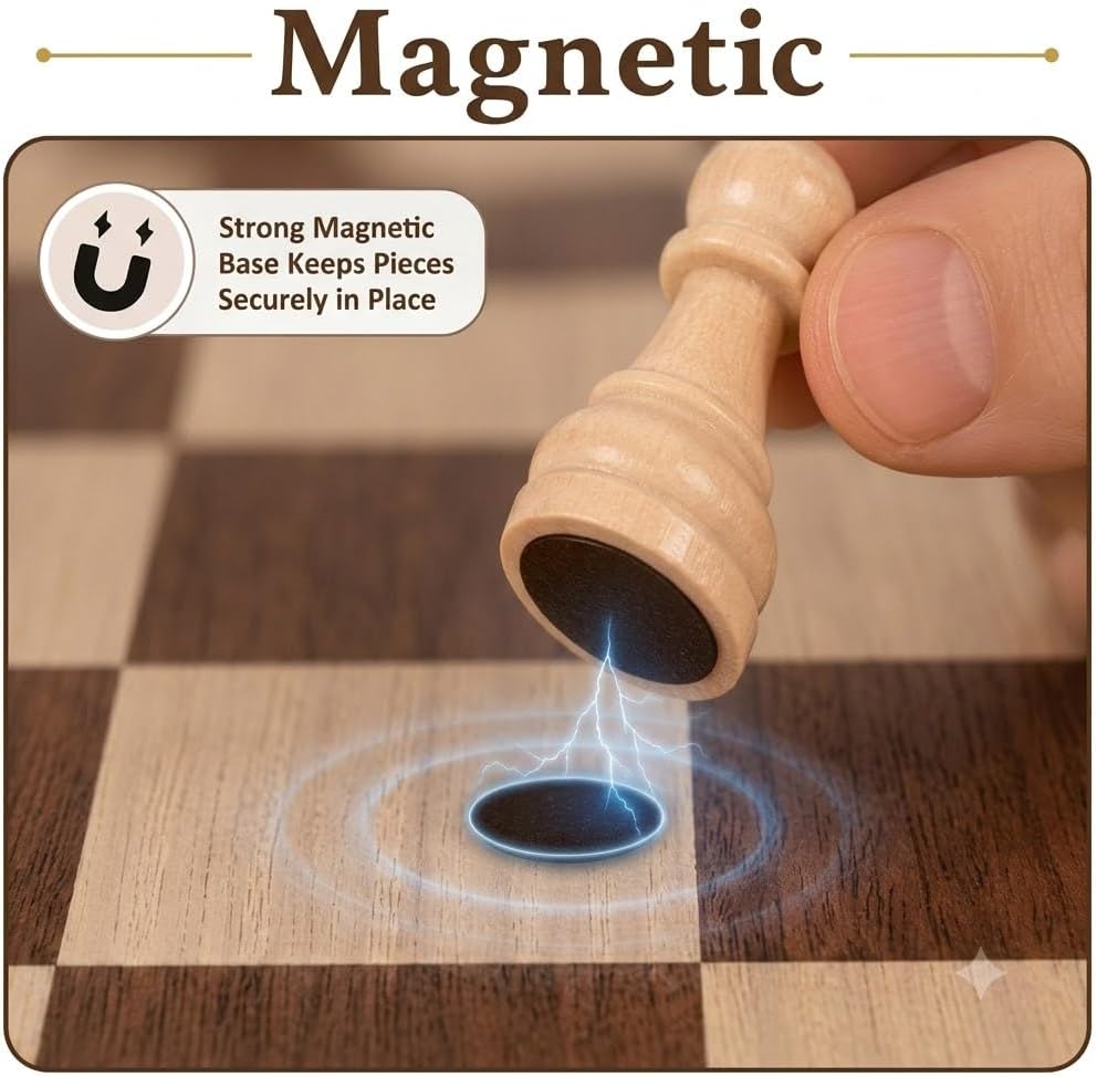 Crafted Chess Art- 16" Magnetic Wooden Chess Set for Adults with Handmade Pieces, Folding Portable Travel Unique Chess Set Game for Tournament Professional Beginner (Acacia & Maple Wood) image 4