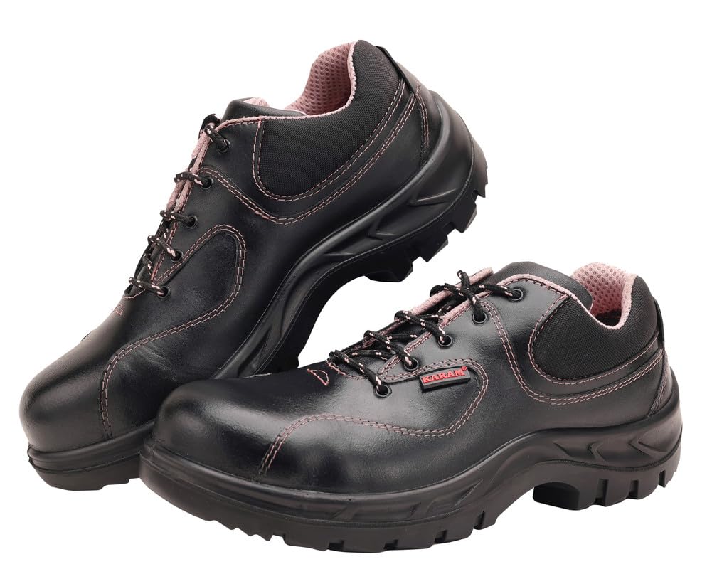 Sponsored Ad - Karam FS100 Black Buff Grain Leather Safety Shoes | Single Density with Steel Toe | Antistatic, Antislip, Oil & Heat Resistant with Anti Performation Insole