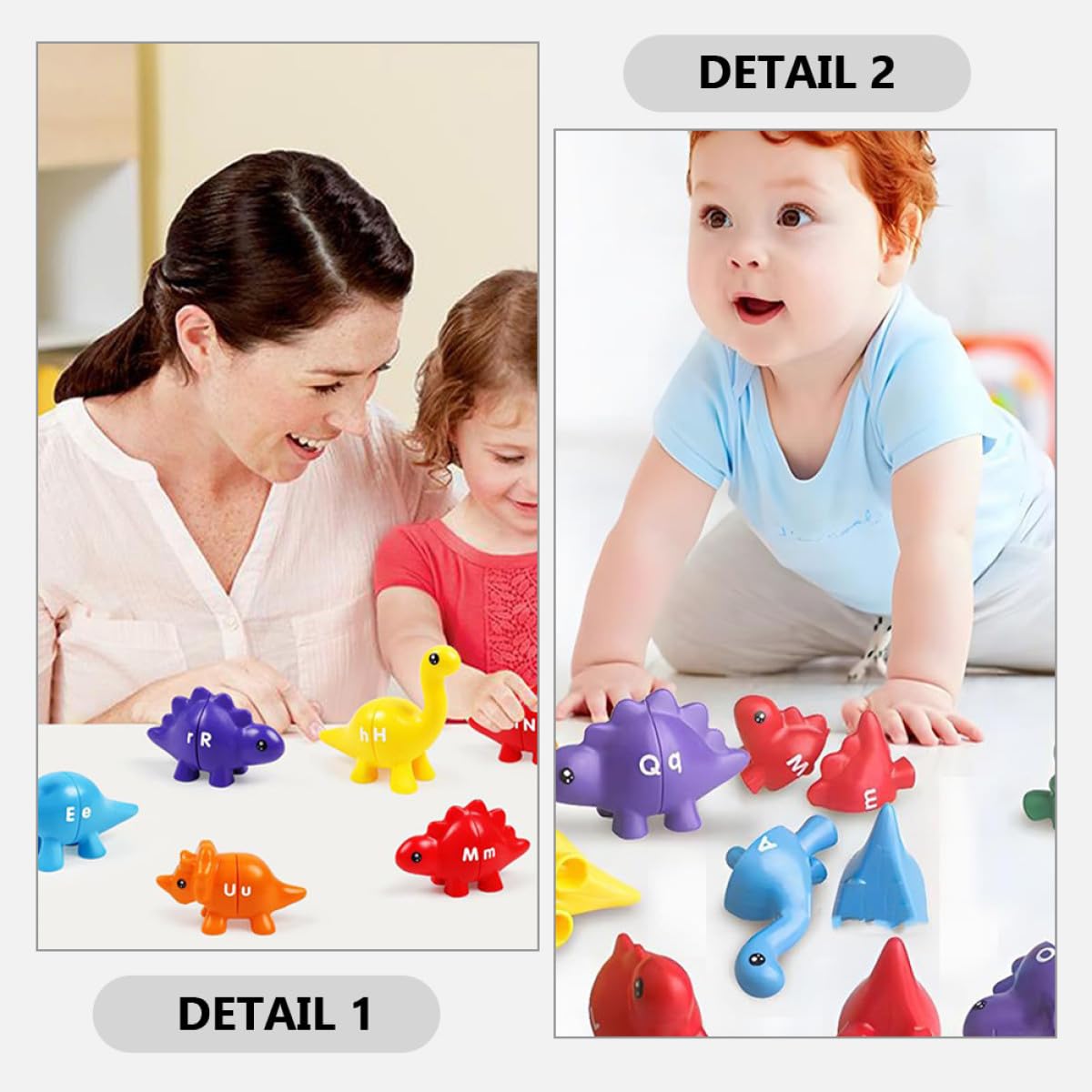 GARVALON Gioco Didattico 13 Pezzi Dinosauri in Plastica per Bambini, attività di Abbinamento e Sviluppo Memoria, per Apprendimento e Motricità Fine
