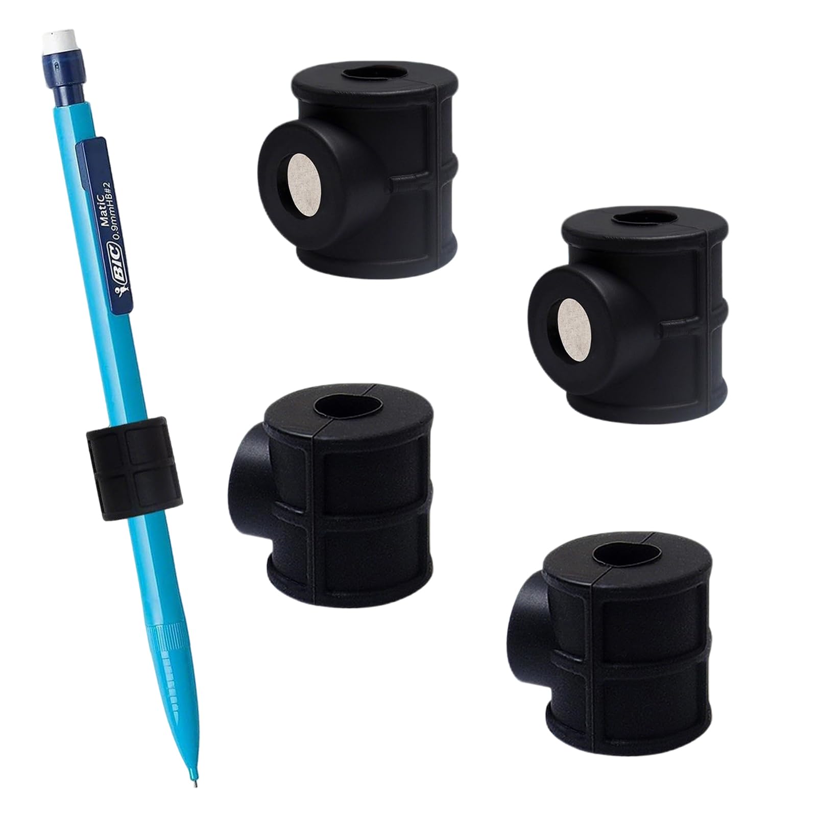 Yeeliv Magnetic Pen Holder 4pcs Black Tri-Port Adjustable Silicone Pencil Holder for Whiteboard Pens and Fridge Use