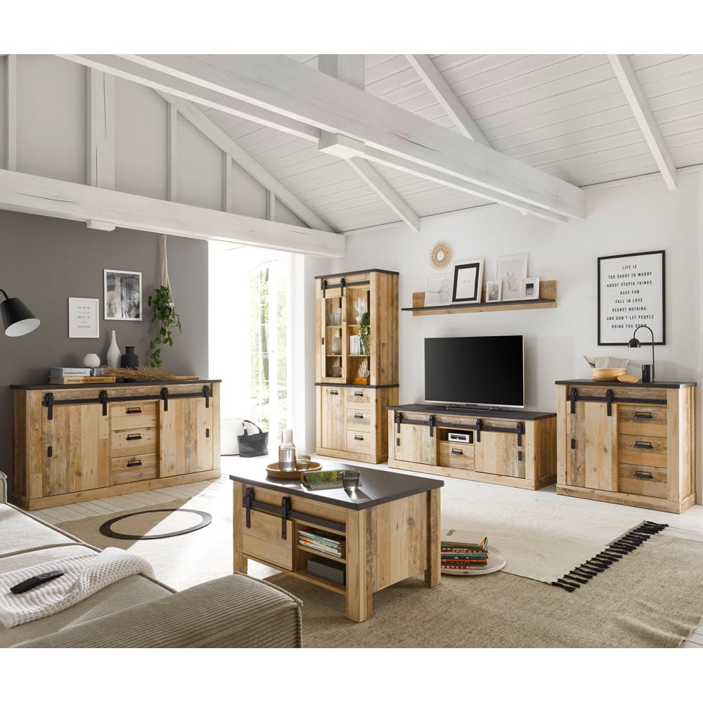 Lomadox Wohnzimmer Komplett Set Old Style hell anthrazit B/H/T: ca. 570/201/43 cm