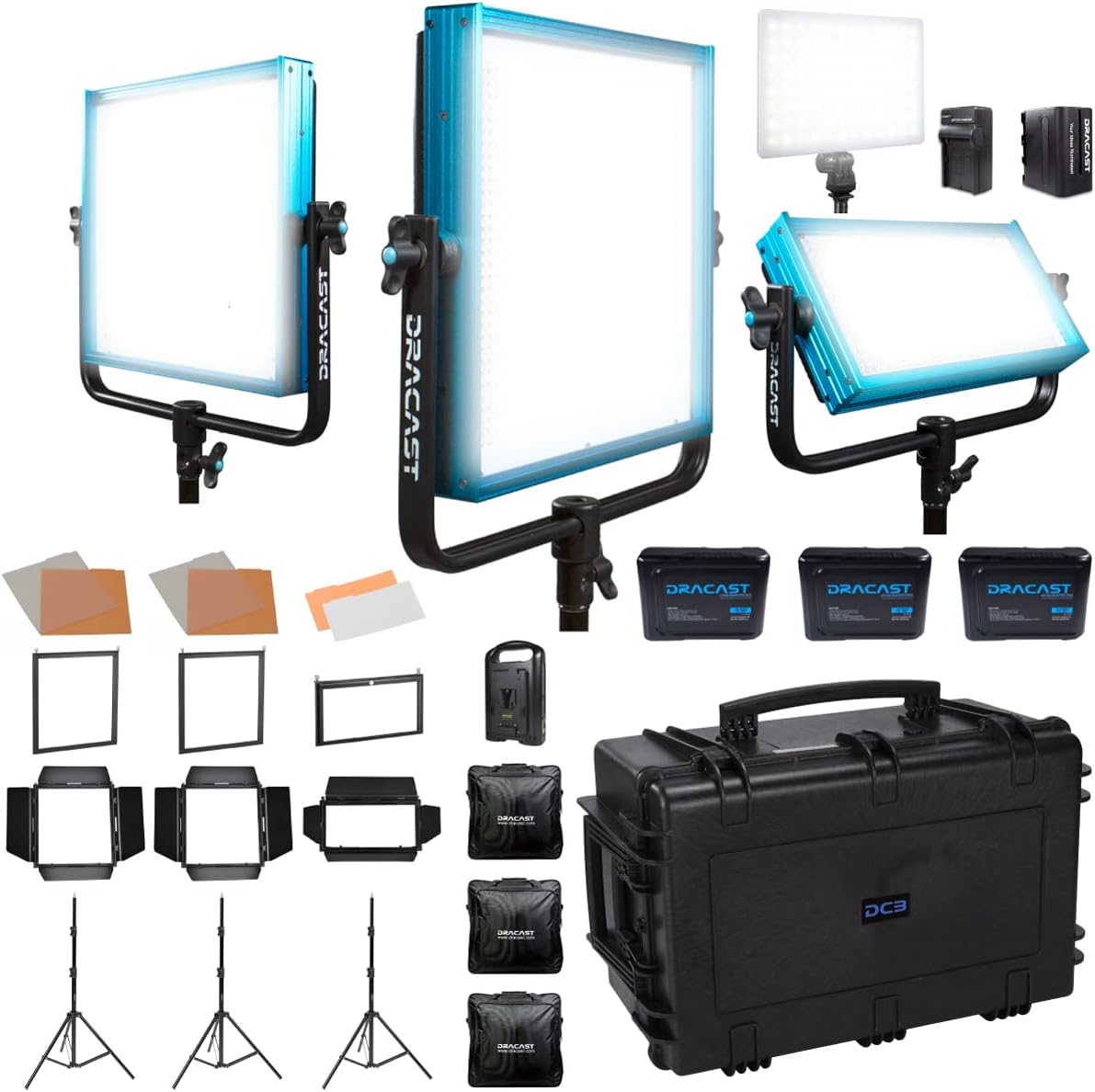 Dracast Plus Series ENG Kit – Daylight LED 4 Light Kit with V-Mount and Gold Mount Battery Compatibility