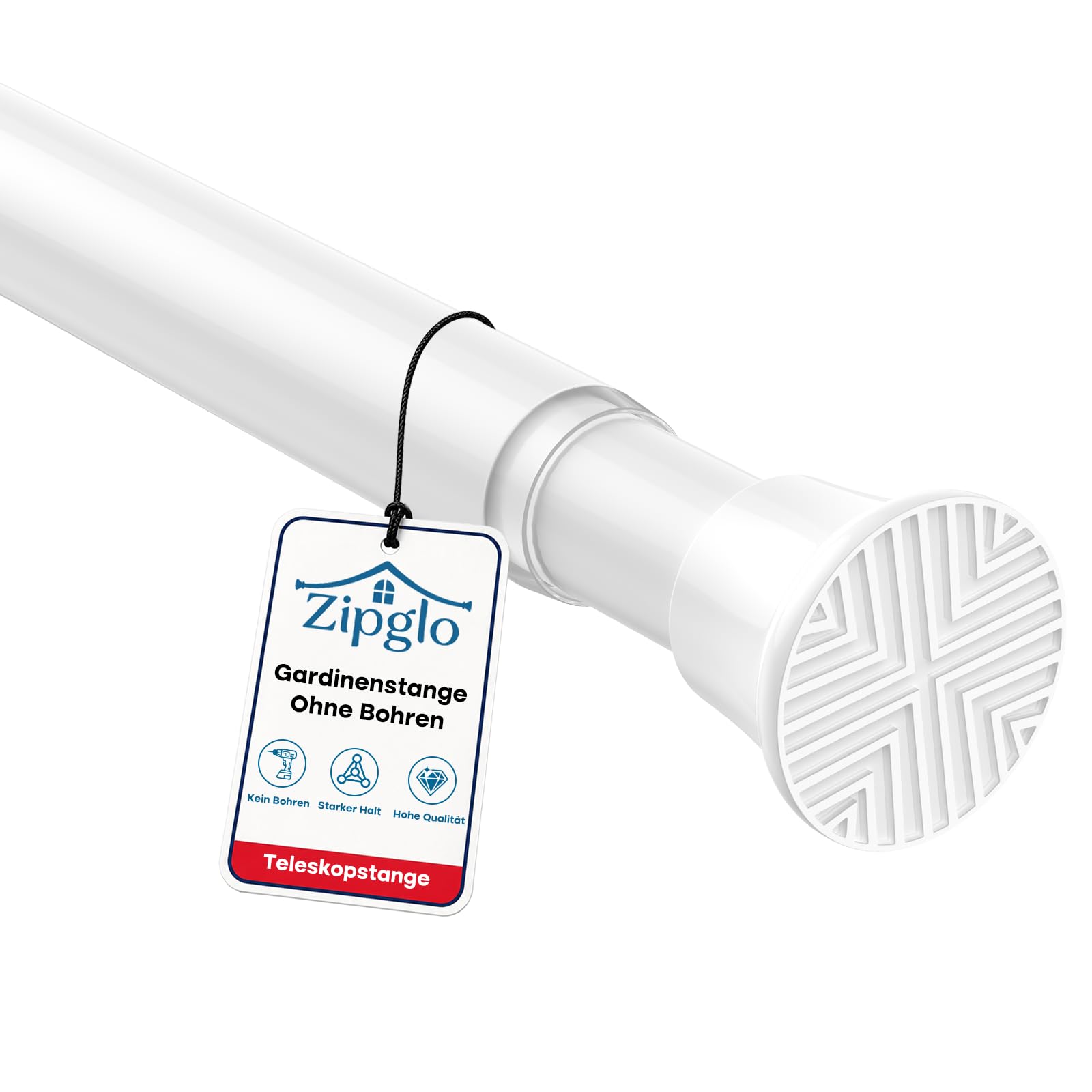 Zipglo 1 Stück Gardinenstange ohne Bohren Weiß 76-161cm Klemmstange | Rutschfeste Teleskopstange zum Klemmen Vorhangstange Klemmstange für Fenster、Küche、Fenster Türrahmen