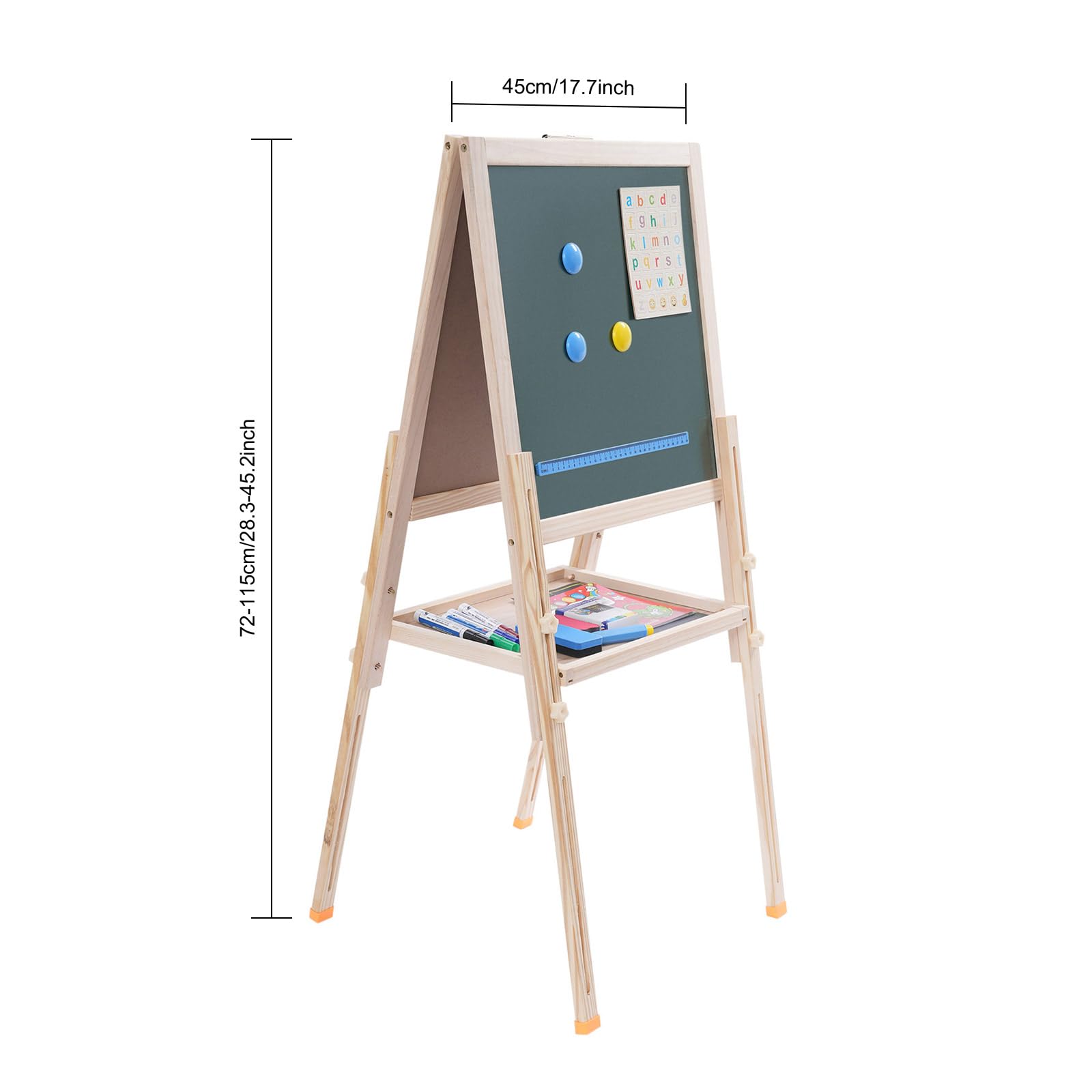Standtafel Kinder Kindertafel aus Holz Höhenverstellbar Kinder Spiel-Tafel aus Holz Kinder Staffelei Doppelseitige Whiteboard und Kreidetafel