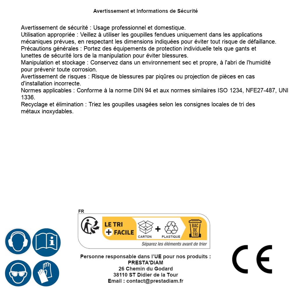 25 pasadores divididos 10 x 71 mm - DIN 94 - ISO 1234 - NFE27-487 - UNI 1336 - Inox A4 - D-Work