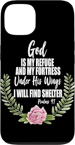 Funda floral con texto en inglés "God Is My Refuge" para iPhone 13