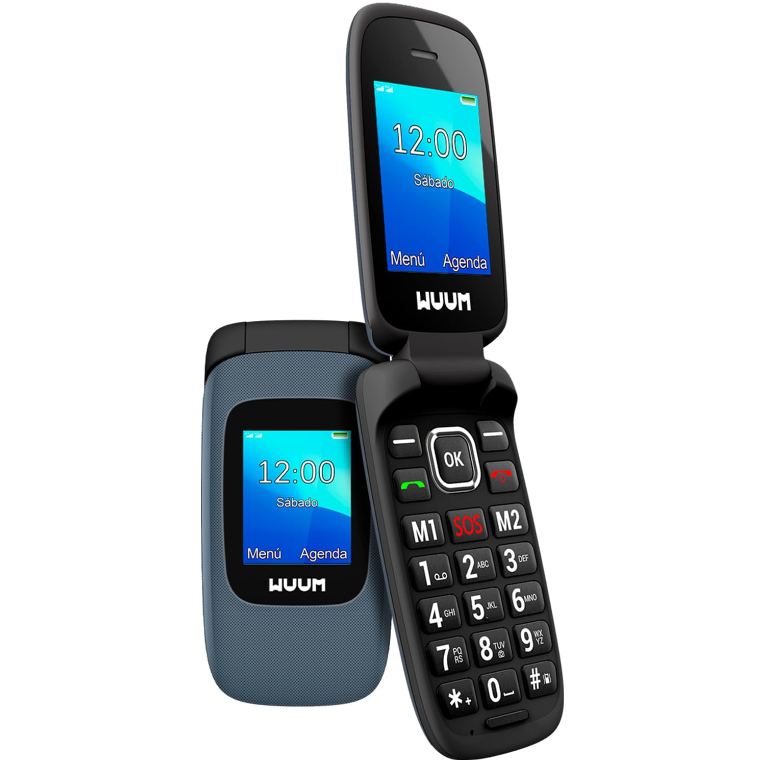 WUUM CLAP – Telefono Cellulare con sportello a doppio schermo | Tasti e numeri grandi | 2 Memorie dirette e Pulsante SOS | Bluetooth | Grande batteria 800mAh | USB-C (Titanium)