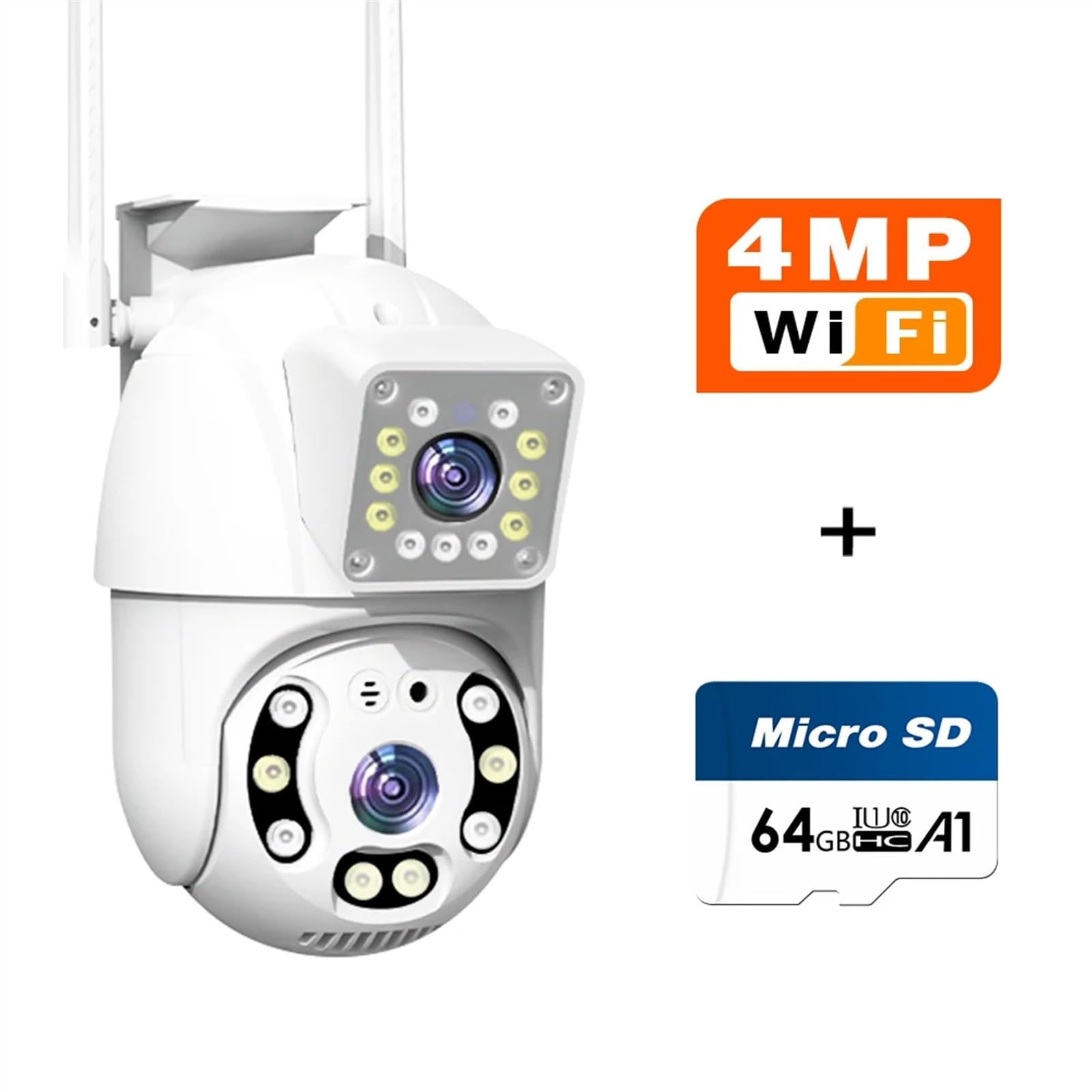 Caméra de sécurité, Caméra IP PTZ 4MP 5X, Double Objectif, détection Humaine, de Mouvement, vidéosurveillance, Vision Nocturne, Surveillance extérieure(4MP add 64G)