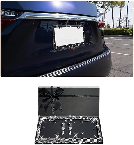 Miniatura 9 de Ziciner Marco de matrícula con diamantes de imitación brillantes, soporte para placa de matrícula con cristales deslumbrantes, acero inoxidable