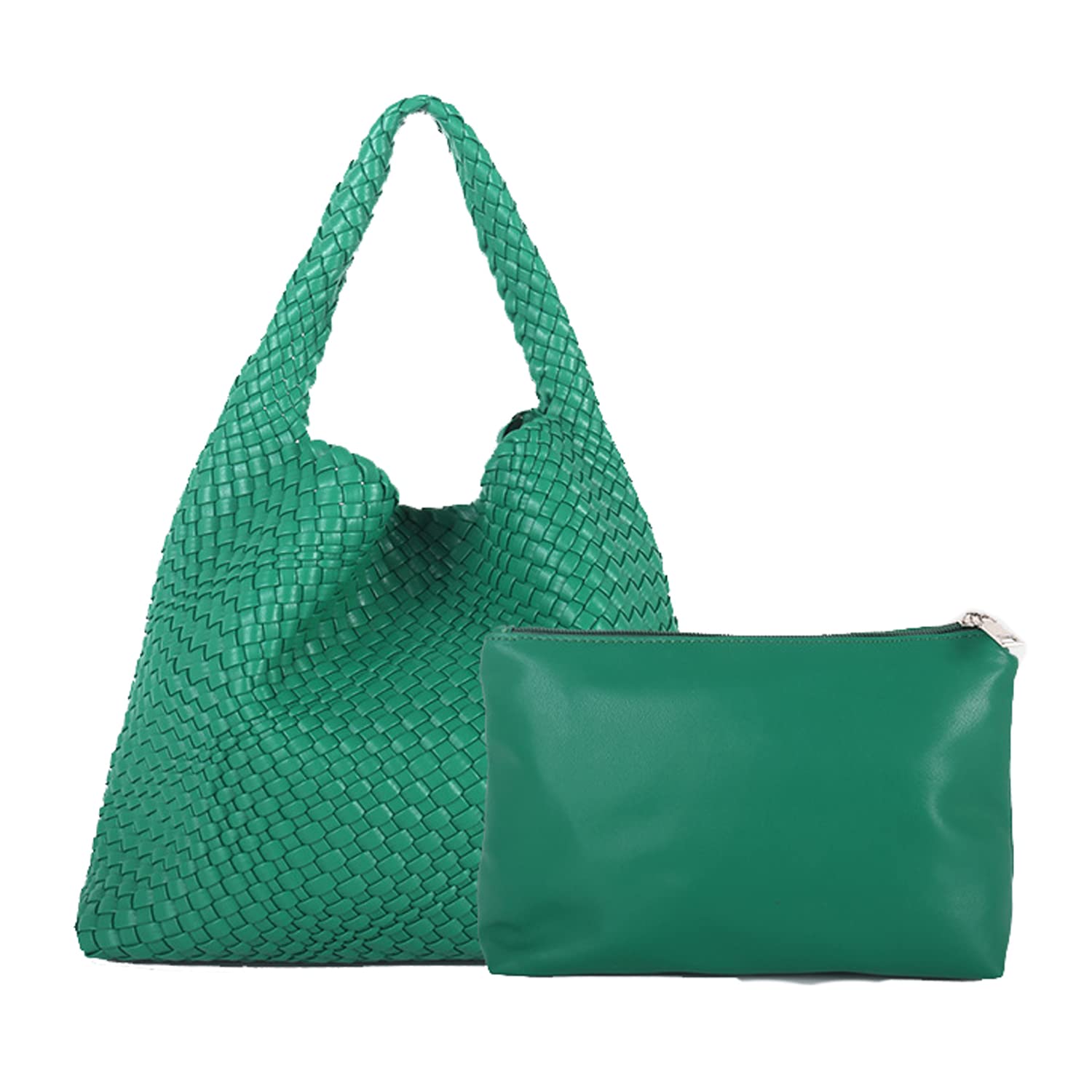 Women Vegan Leather Hand-Woven Tote Handbag Fashion Shoulder Top-handle Bag All-Match Underarm Bag with Purse