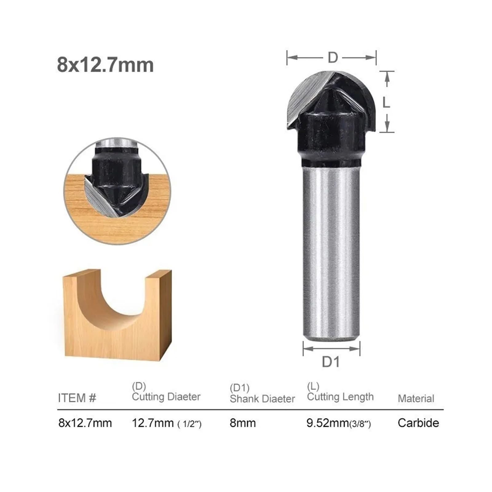 GYQAZSS 1pc 3pc Milling Cutter 8mm Shank Ball Nose End Mill Tungsten Carbide Trimming Corner Round Router Bit for Woodworking Tools