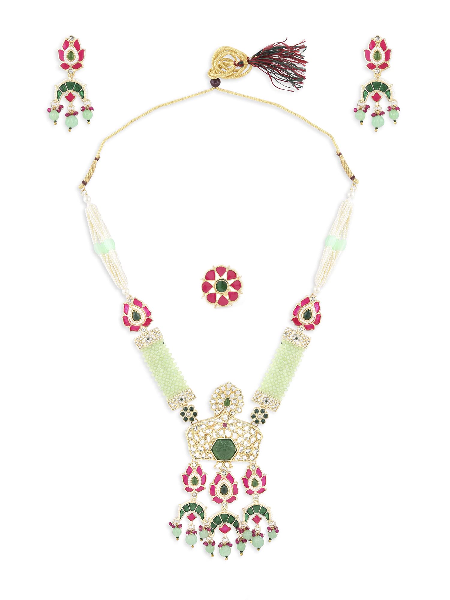 See full amazon price history chart for ZAVERI PEARLS Green & Pink Meenakari Floral Kundan & Beads Bridal Necklace Earring & Ring Set For Women-ZPFK14691 ZAVERI PEARLS Green & Pink Meenakari Floral Kundan & Beads Bridal Necklace Earring & Ring Set For Women-ZPFK14691 (B0BCGS159Q) Amazon Price History, Amazon Price Tracker