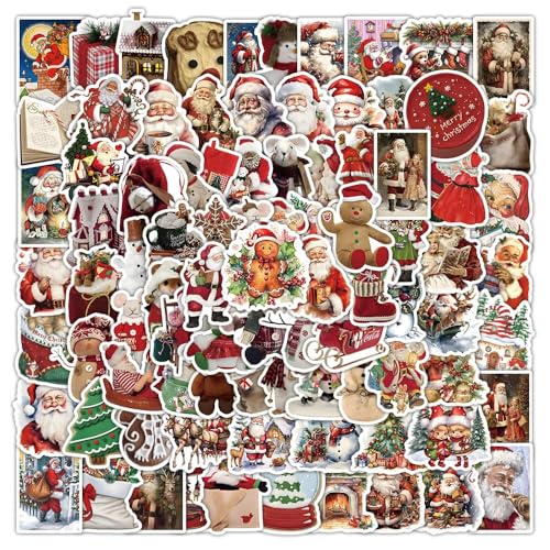Autocollant Noël, Lot de 100 Sticker Scrapbooking Noël, Enfant Stickers Christmas, Autocollants Imperméable en Vinyle, Décorations Christmas, pour Décorations...