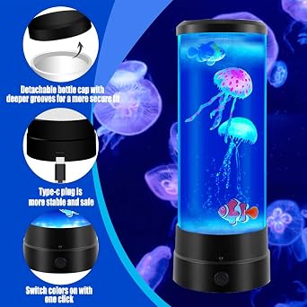 Foreverup Jellyfish Lamp Lava Lamp, Aquarium Lamp Night Mood Light with 17 Colour Changing Lamp, Realistic Jellyfish Aquarium Sensory Lights, USB Table Lamps for Living Room Bedroom Office Decor