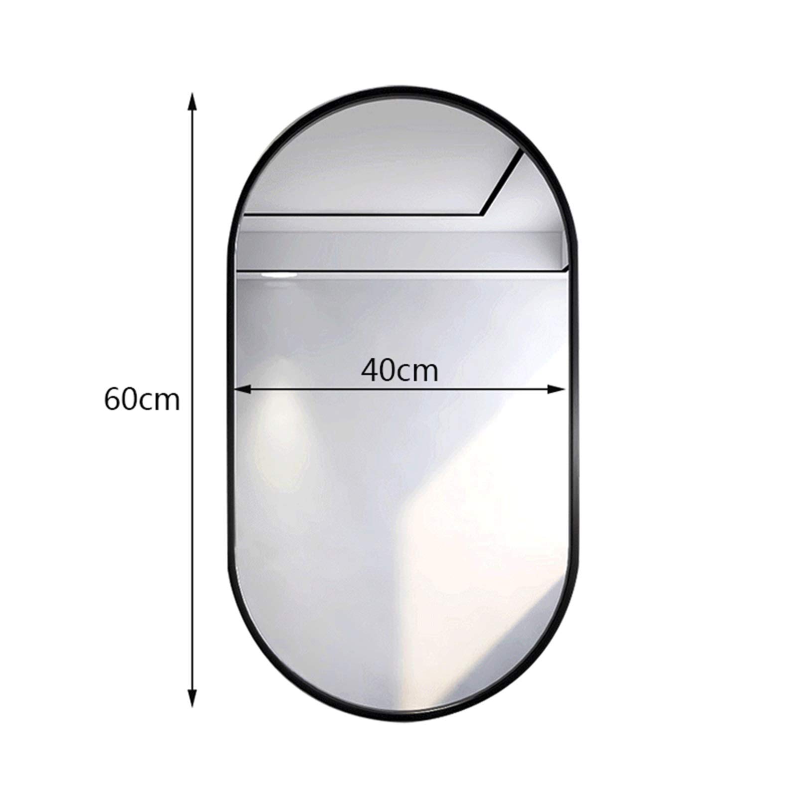 Specchio Ovale 40 x 60 cm, Specchio da Bagno Montato a Parete, Specchio a Parete Appeso Orizzontale o Verticale per Soggiorno, Camera da Letto, Ingresso Black,40x60cm