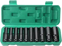 Jogo de Soquetes de Impacto 1/2 Profundos 10 Peças (8-24mm) - Cr-V - Alta Torque - Caixinha Organizadora - Ideal Carros e DIY