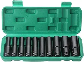Jogo de Soquetes de Impacto 1/2 Profundos 10 Peças (8-24mm) - Cr-V - Alta Torque - Caixinha Organizadora - Ideal Carros e DIY