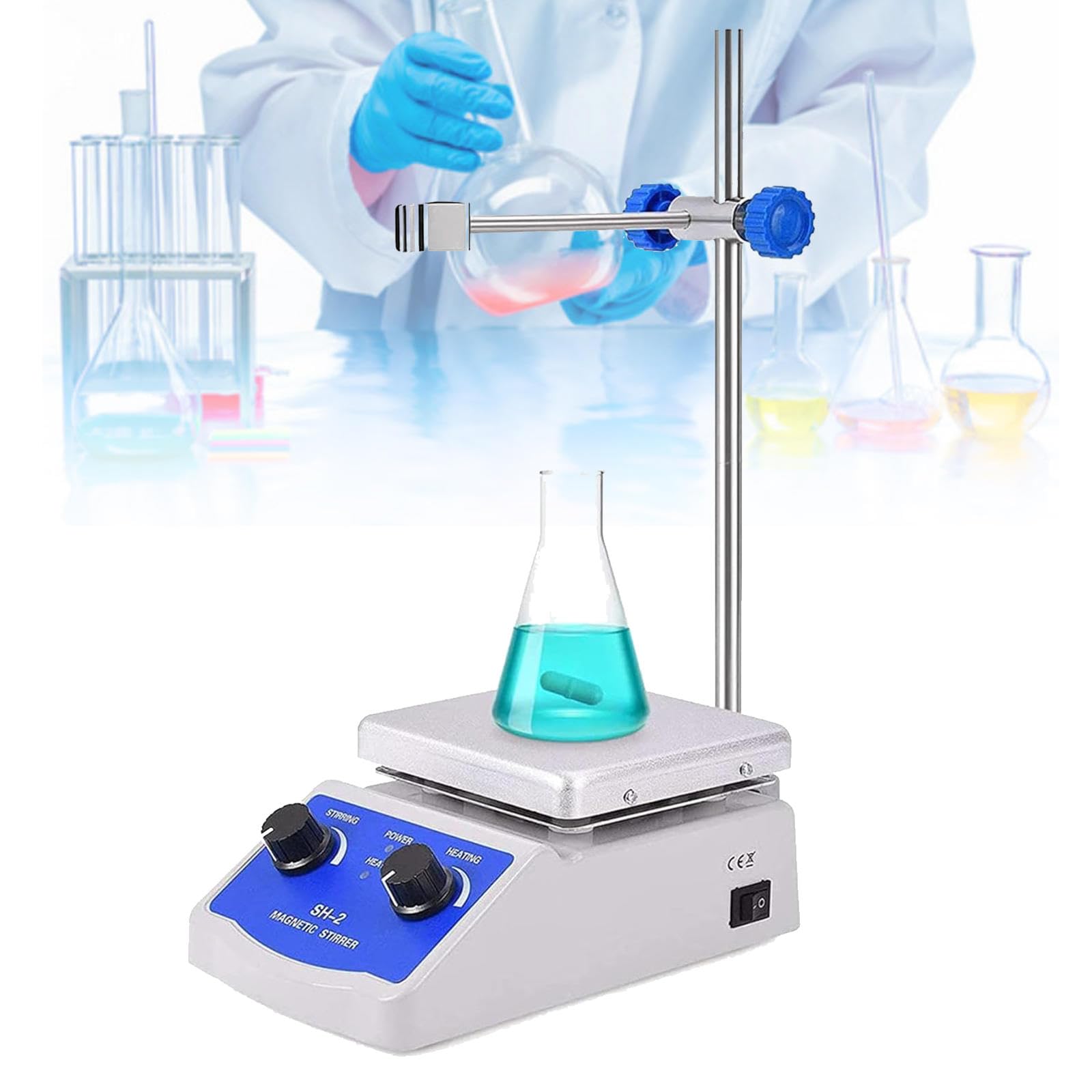 Agitador Magnético de Laboratorio, Placa Calefactora Magnética con Calefacción, Capacidad de Agitación de 1000 Ml, 1600 RPM, Agitador Magnético con Placa Calefactora para Laboratorio