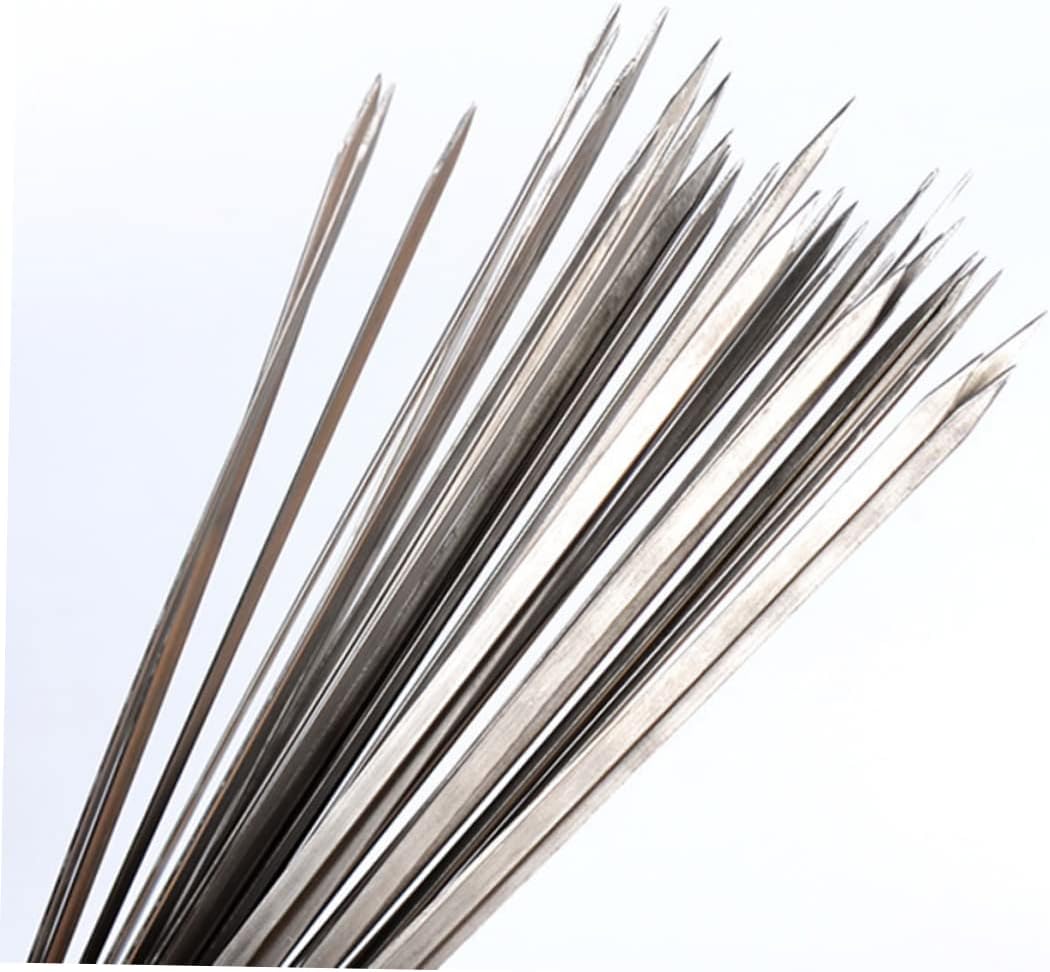 YARNOW Thickened Kebab Skewers 50pcs Stainless Steel Bbq Sticks Wide Grilling Skewers Design