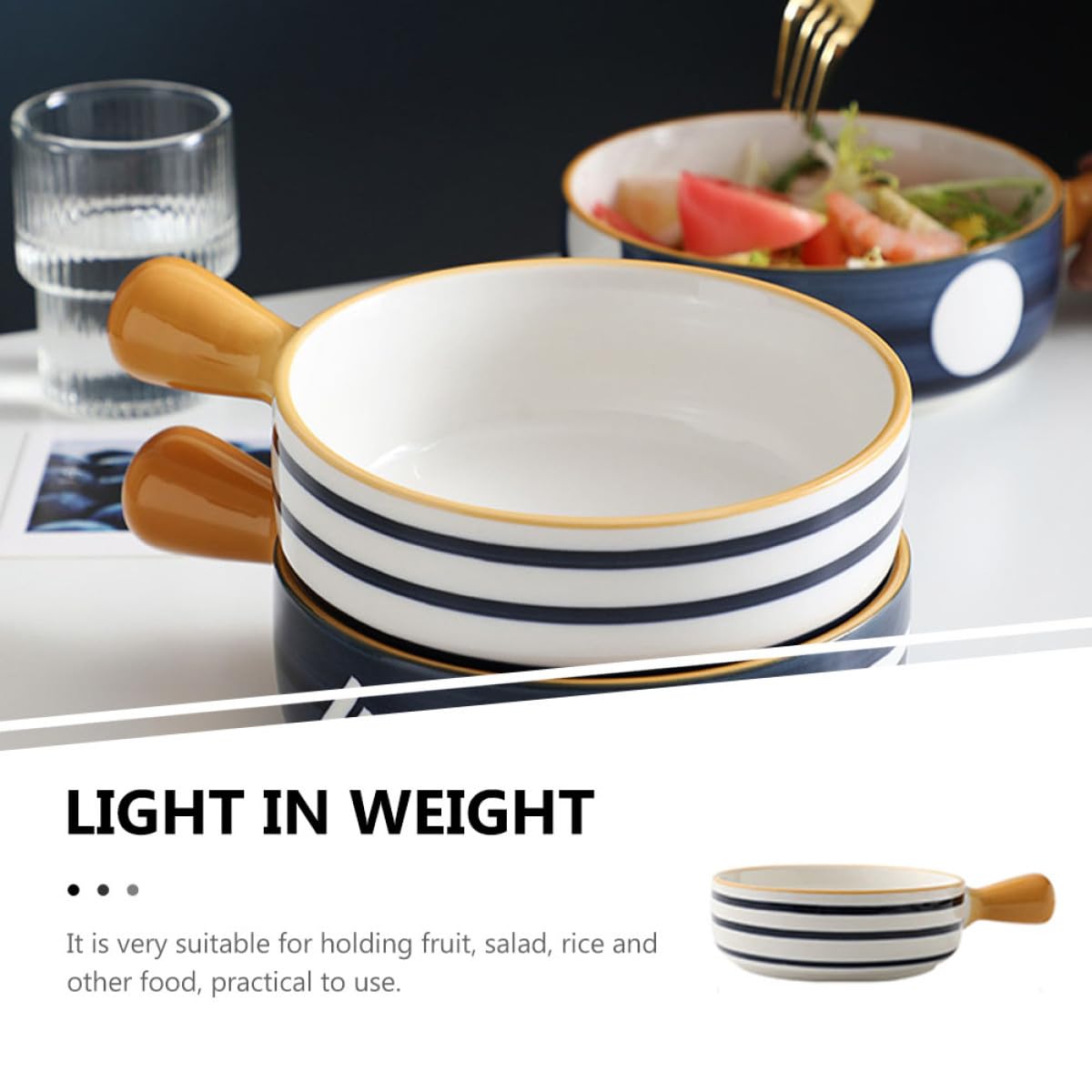 TOYANDONA Tazón de Cerámica para Ensaladas y Sopas Asas, Adecuado para Cocina y Restaurante, Diseño Artesanal y Fácil Limpieza para Uso Doméstico