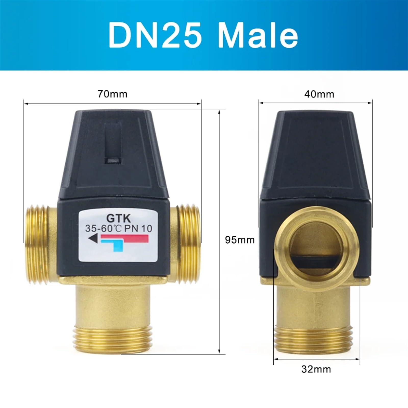3/10.2 cm 2.5 cm gwint żeński/męski mosiężny termostatyczny zawór mieszający DN20/25 3-drożny termostat do słonecznego podgrzewacza wody akcesoria łazienkowe (kolor: DN25 męski)