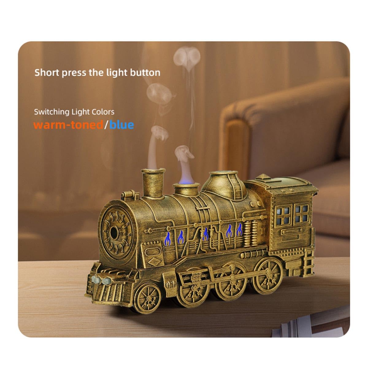 Vintage Dampflok Aroma Diffusor 300ML Bronze Dual-LED-Beleuchtung, Ultraleise Luftbefeuchter Luftbefeuchter öl Diffuser Humidifier Aromatherapie mit Automatischer Abschaltung (Bronze)