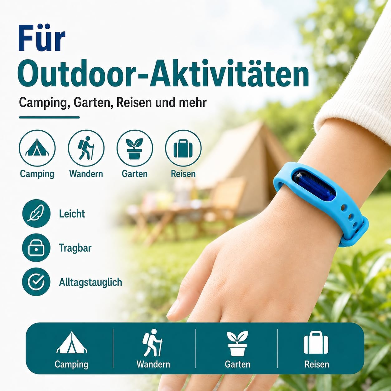Bronoir Kinder & Erwachsene Verstellbares Silikon Abwehrband Wasserdicht für Camping Outdoor