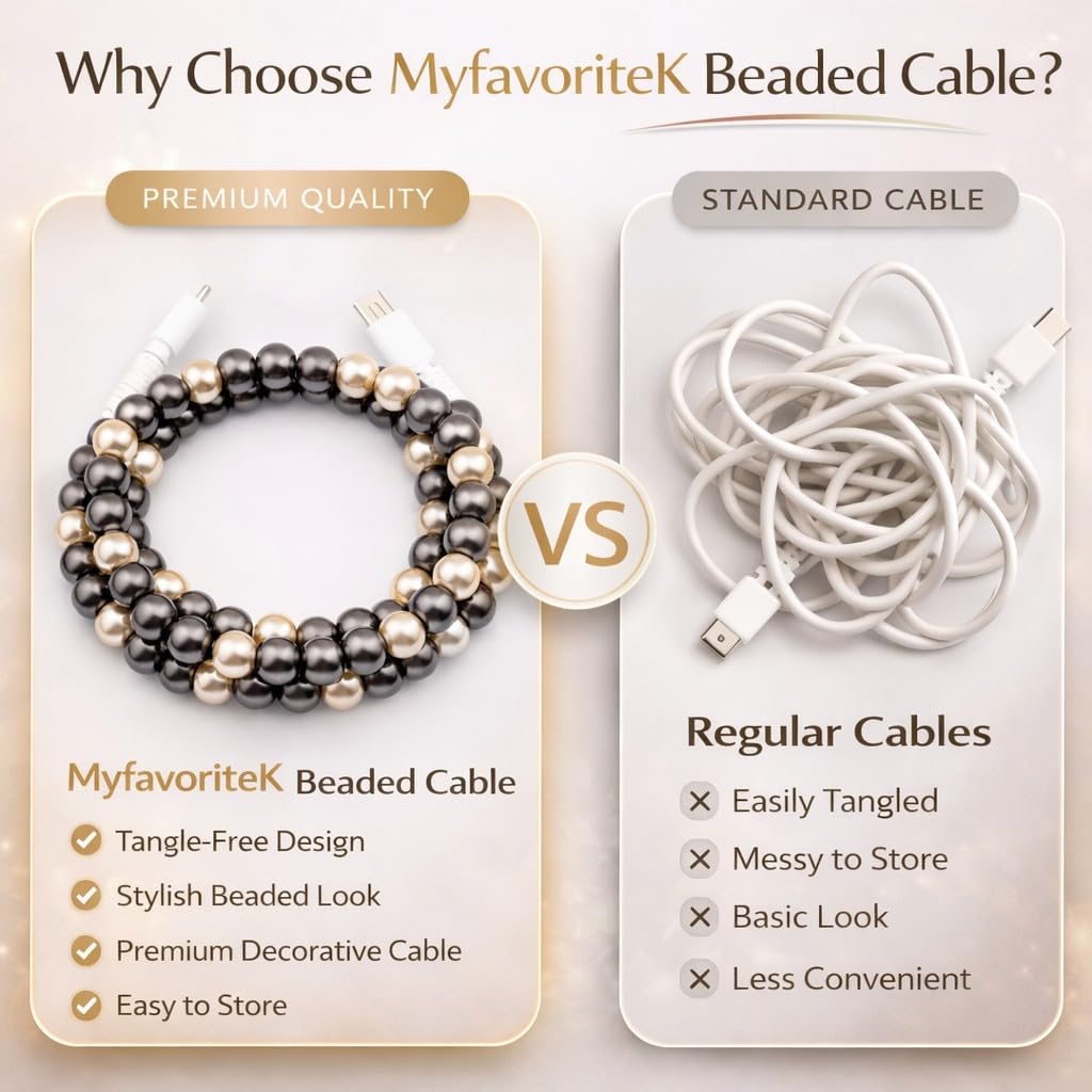 Elegantes USB-Ladekabel mit Perlen, niedliches USB-C-Ladekabel, bunt, 1 m langes Kabel für iPhone-Smartphones (USB-C auf USB-C, Chocolate Rosé)
