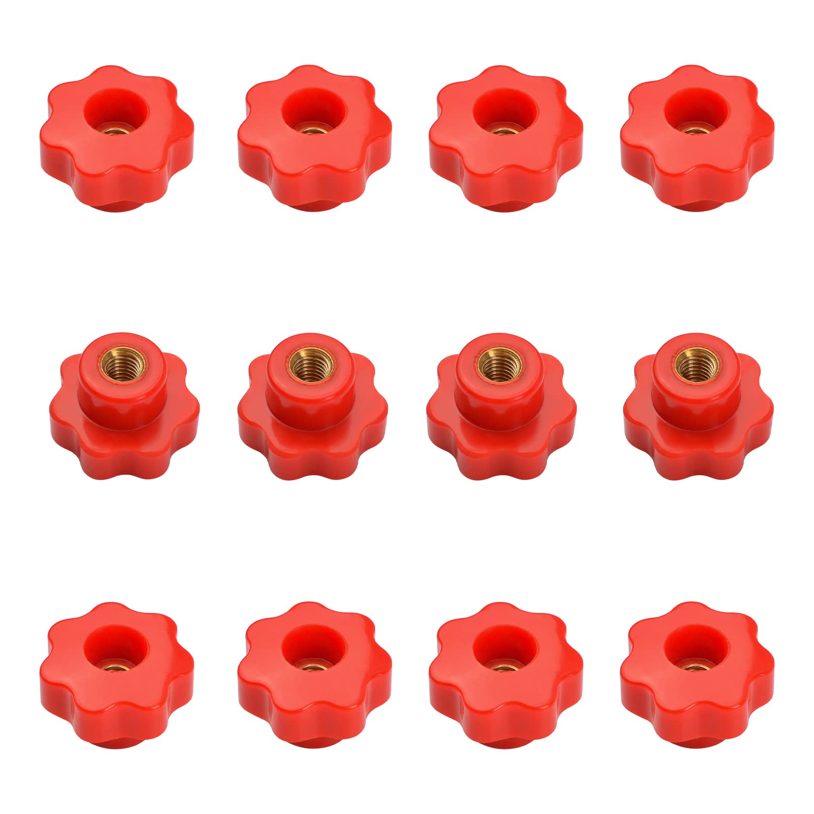 Morobor Women's Red M6 Star Knob Knurled Thread Clamping Knob, Plastic Through Hole Set Brass Threaded Nut Pack Of 12, Screw-On Handle Clamping Knob For Mechanical Equipment Use