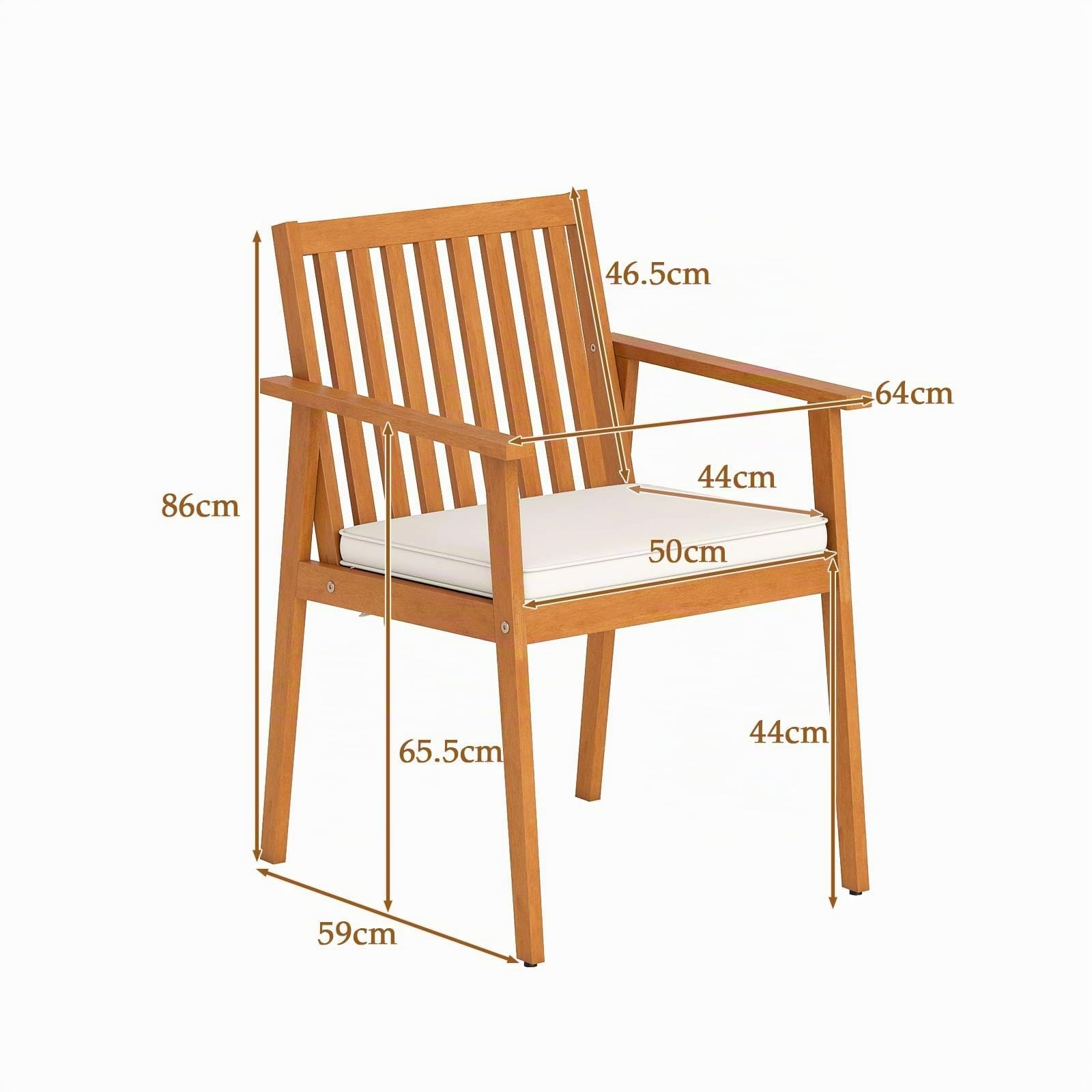 GOPLUS Juego de 2 Sillas de Jardín de Madera de Acacia, Sillones de Exterior con Patines Ajustables, Respaldo de Listones y Cojín Extraíble y Lavable para Balcón y Terraza, Carga 180 kg (Amarillo)
