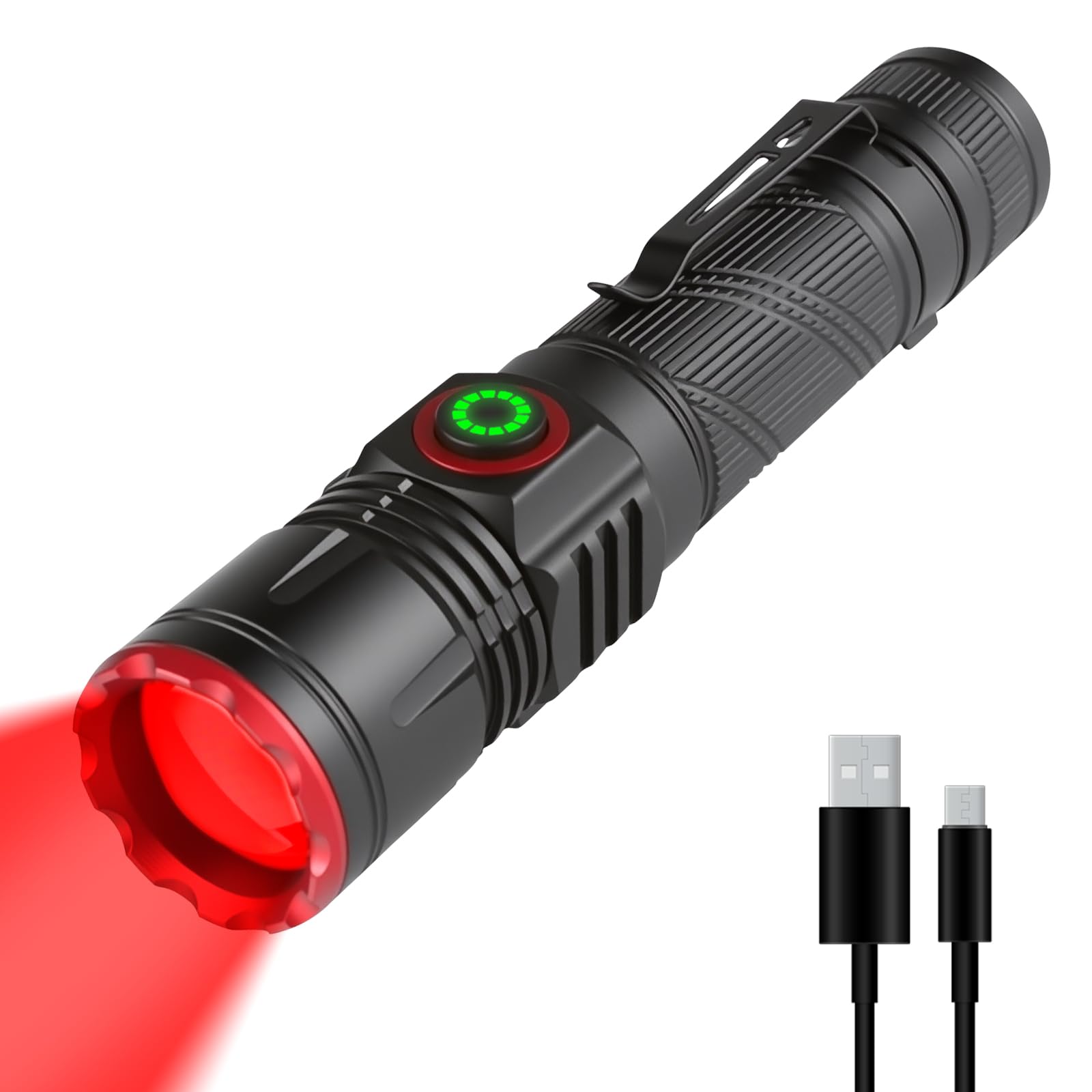 WindFire Red Light Torch Rechargeable, Red Hunting Torches with Clip, Single Mode Mini LED Tactical Flashlight for Hunting, Astronomy, Aviation, Night Observation